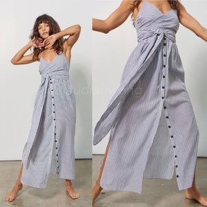 MARA HOFFMAN Striped Wrap Maxi Slip Dress in White Black